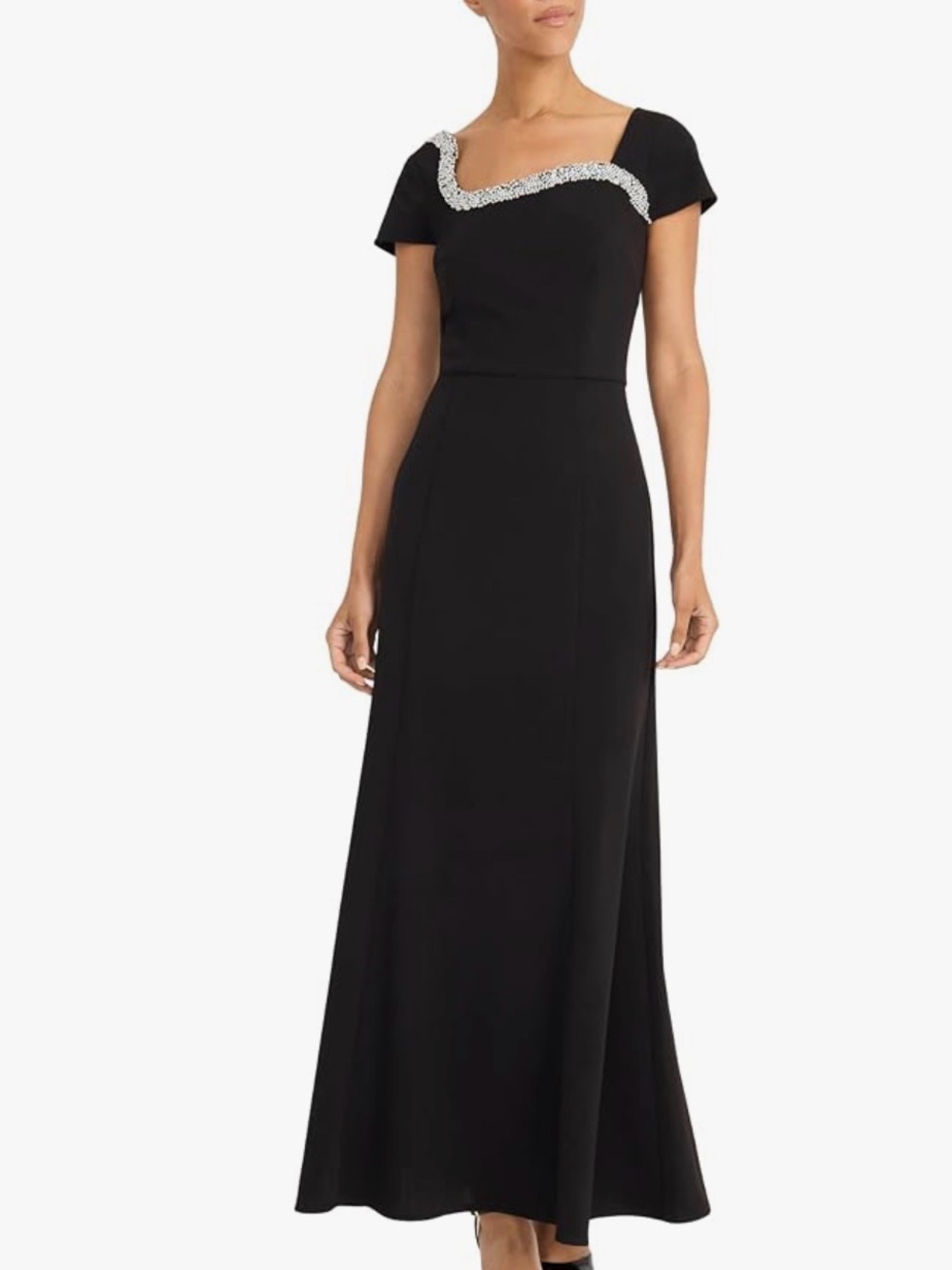 Maggy London Elegant Black Evening Gown with Crystal Trim